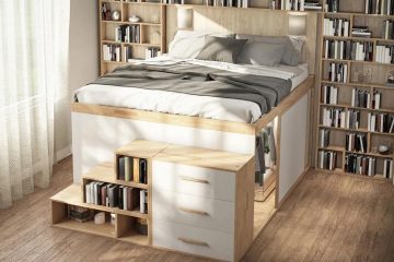 chambre à coucher avec des meubles gain de place